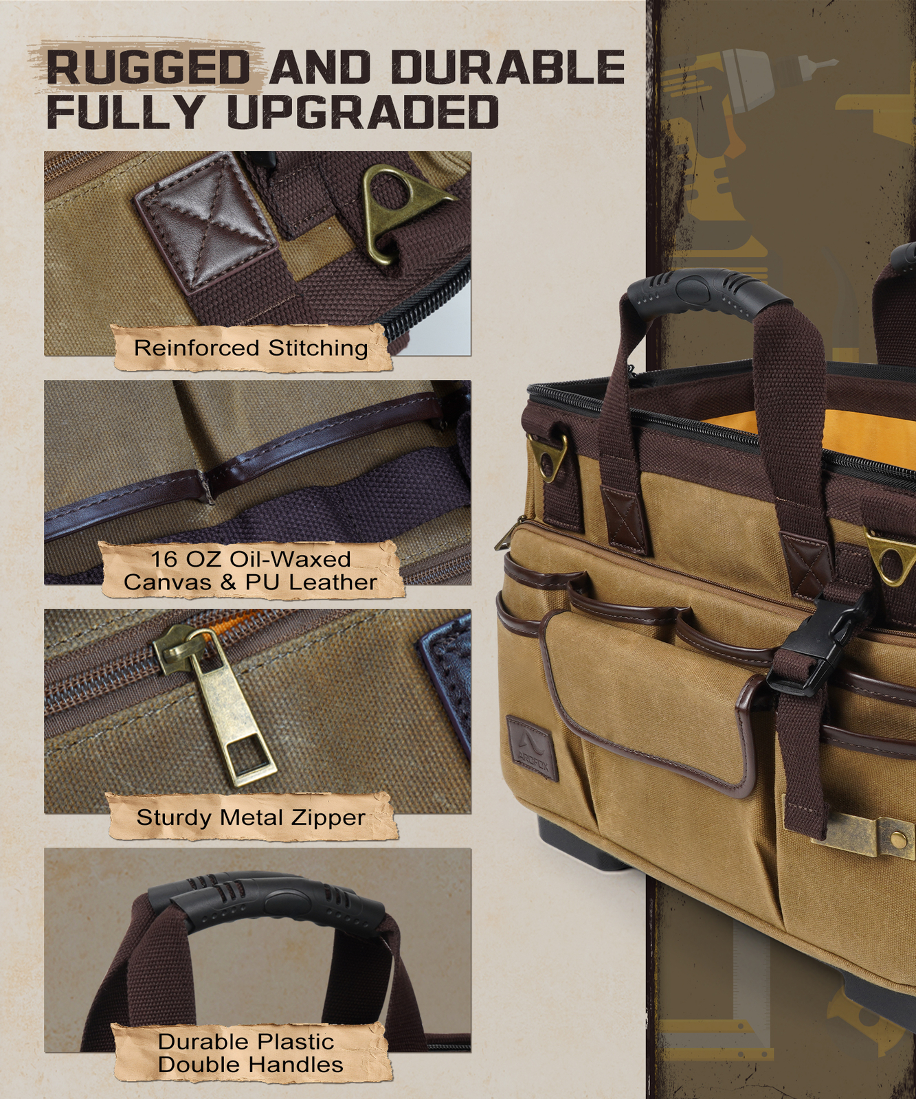 Heavy Duty Canvas Electrician Tool Bag Storage Organizer Portable Tool Box 28L