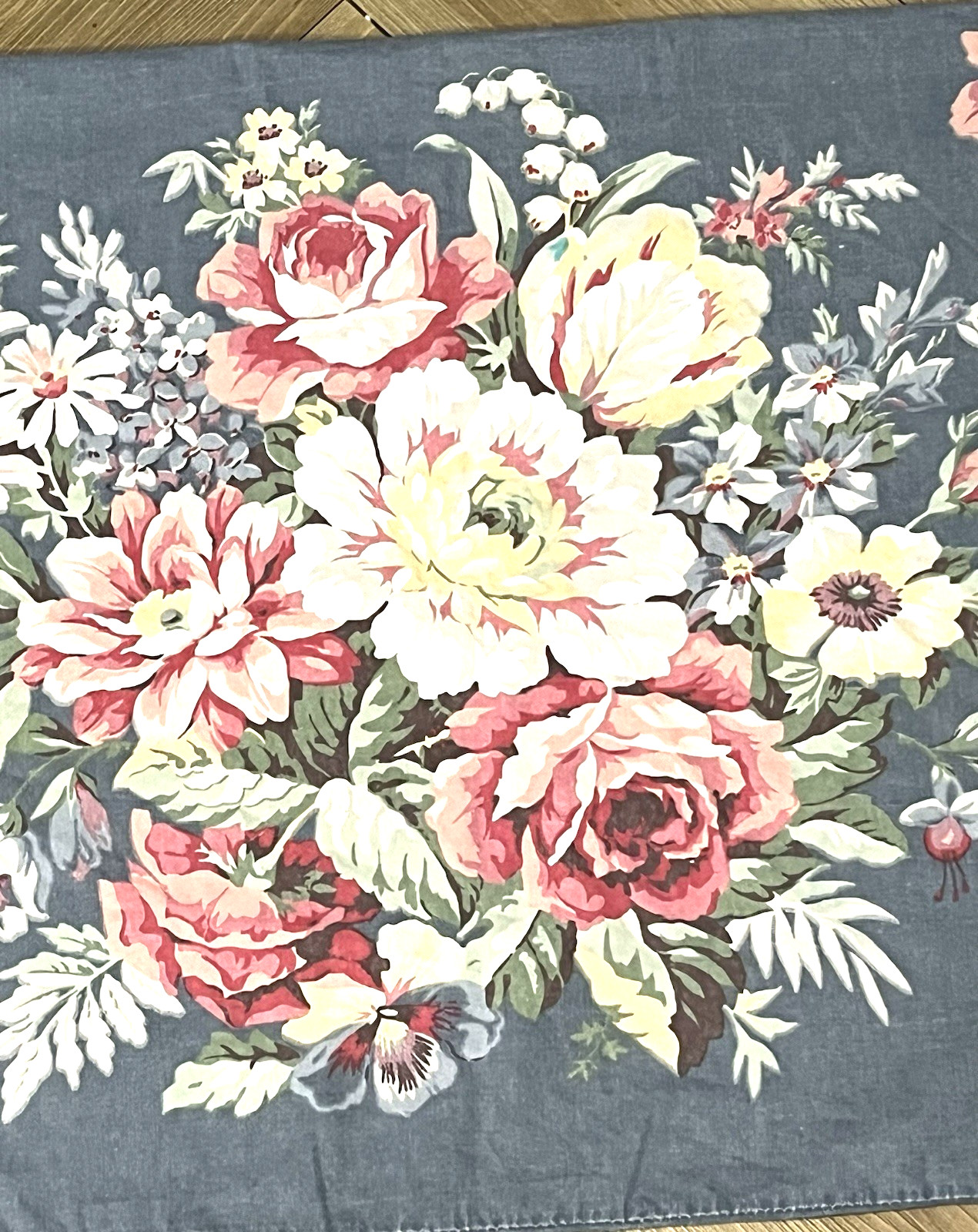 (2) RALPH LAUREN Kimberly Floral Pillowcases Blue Cotton Cabbage Roses King Size