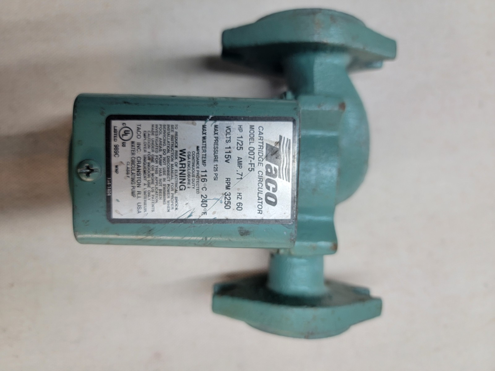 Taco Cartridge Circulator 007-F5 115V, 1/25 HP, Cast Iron