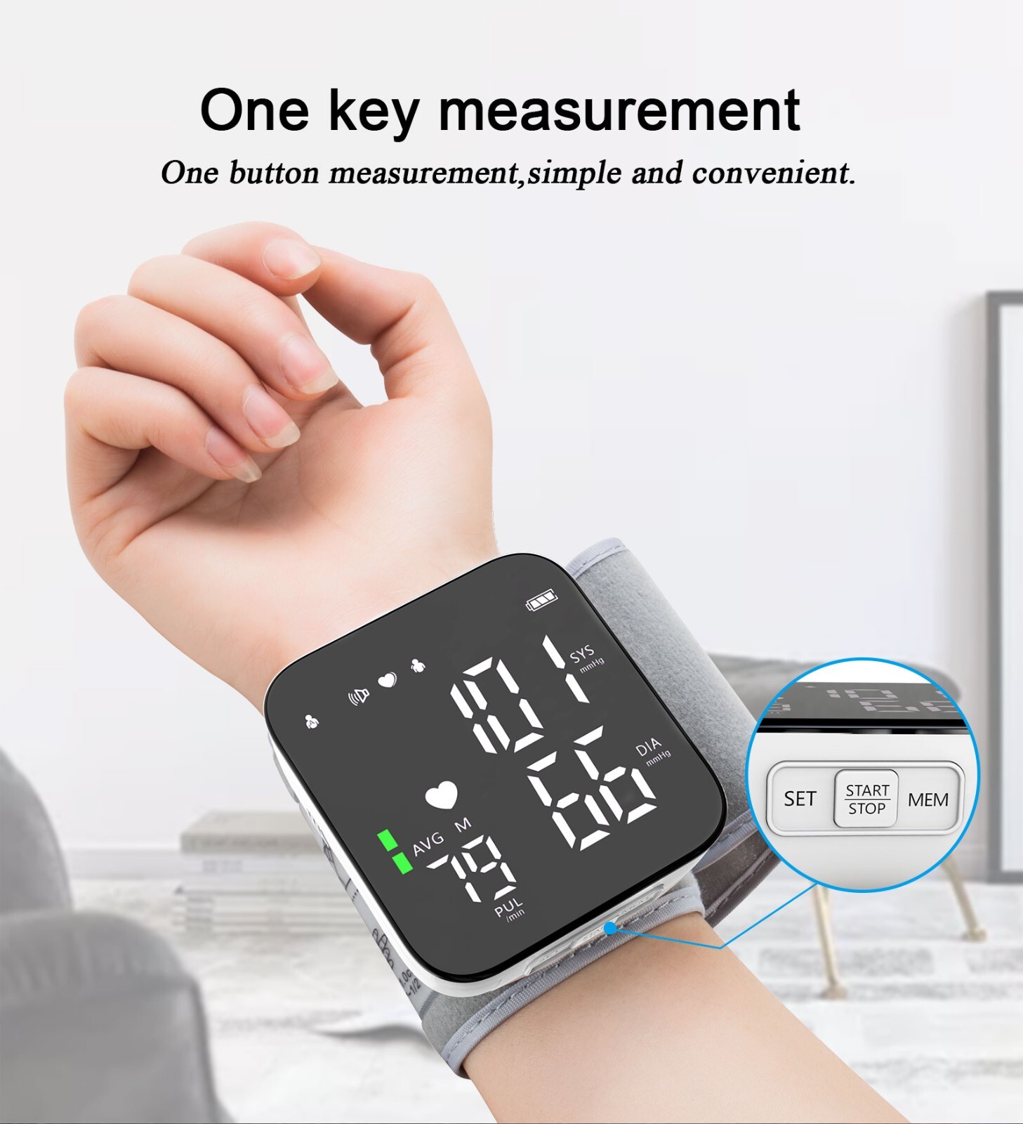 Automatic Digital Wrist Blood Pressure Monitor BP Machine Cuff LED Heart Rate
