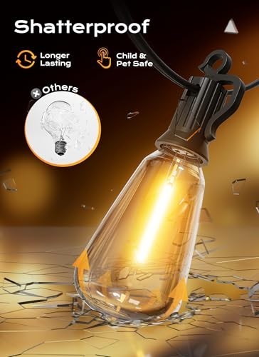 50-200FT Outdoor 2700K LED String Lights Patio Lights, ST38 Shatterproof