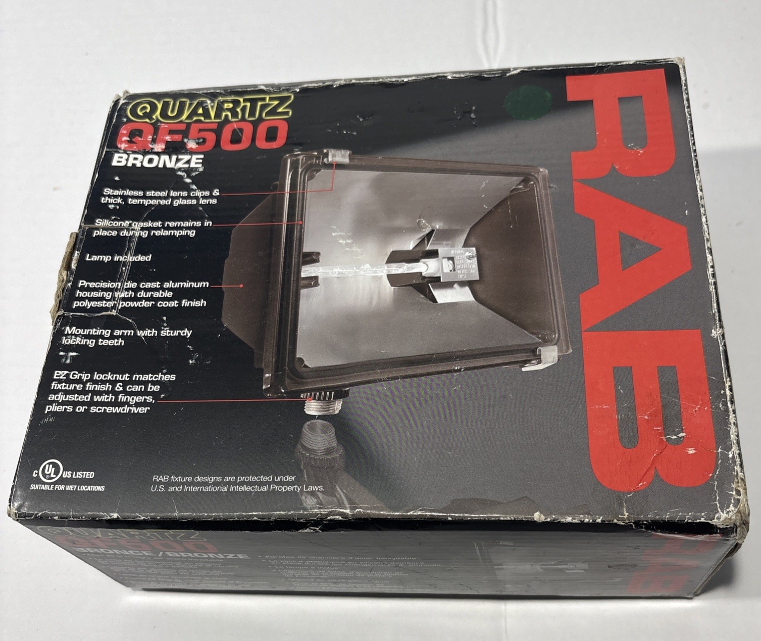 RAB QF500 Bronze Quartz Halogen Outdoor Floodlight lamp, Unused-Missing Bulb