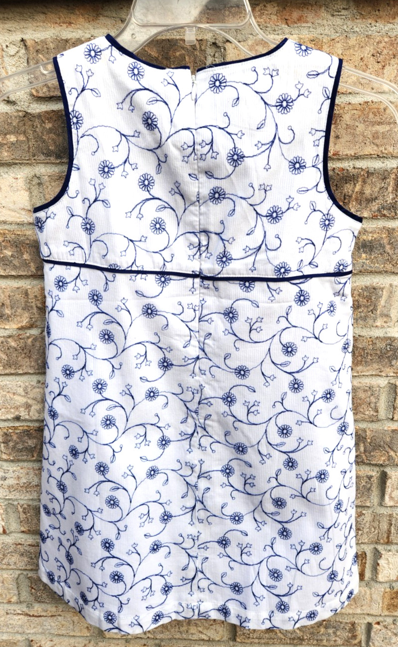 POLLY FLINDERS DRESS Sleevless White/Blue + matching Ponytail Band Girl's 10 NEW