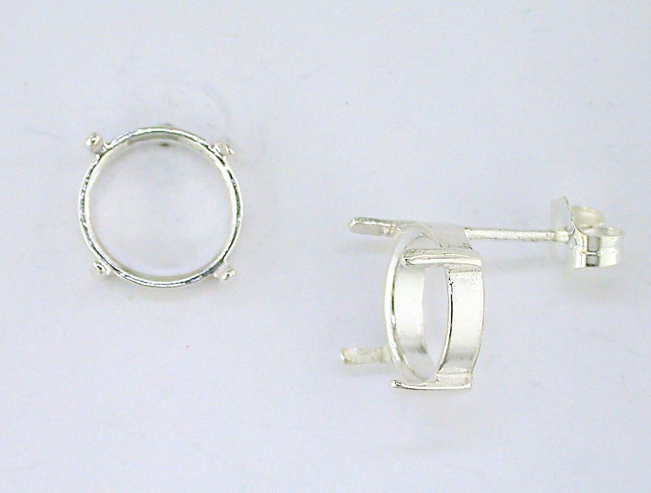 4 Prong Round Cabochon Earring Setting Sterling Silver