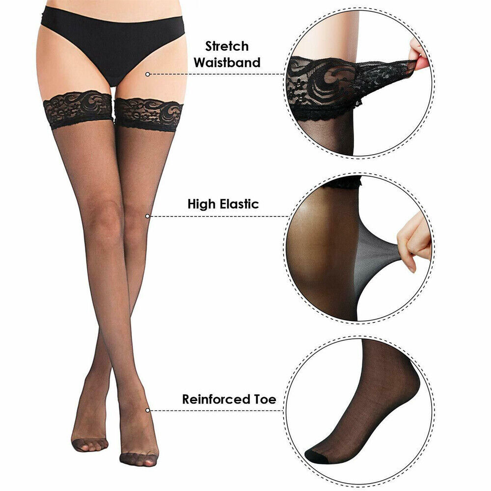 1-2Pairs Lady's Lace Top Stay Up Thigh-High Stockings Women Sexy Pantyhose Socks