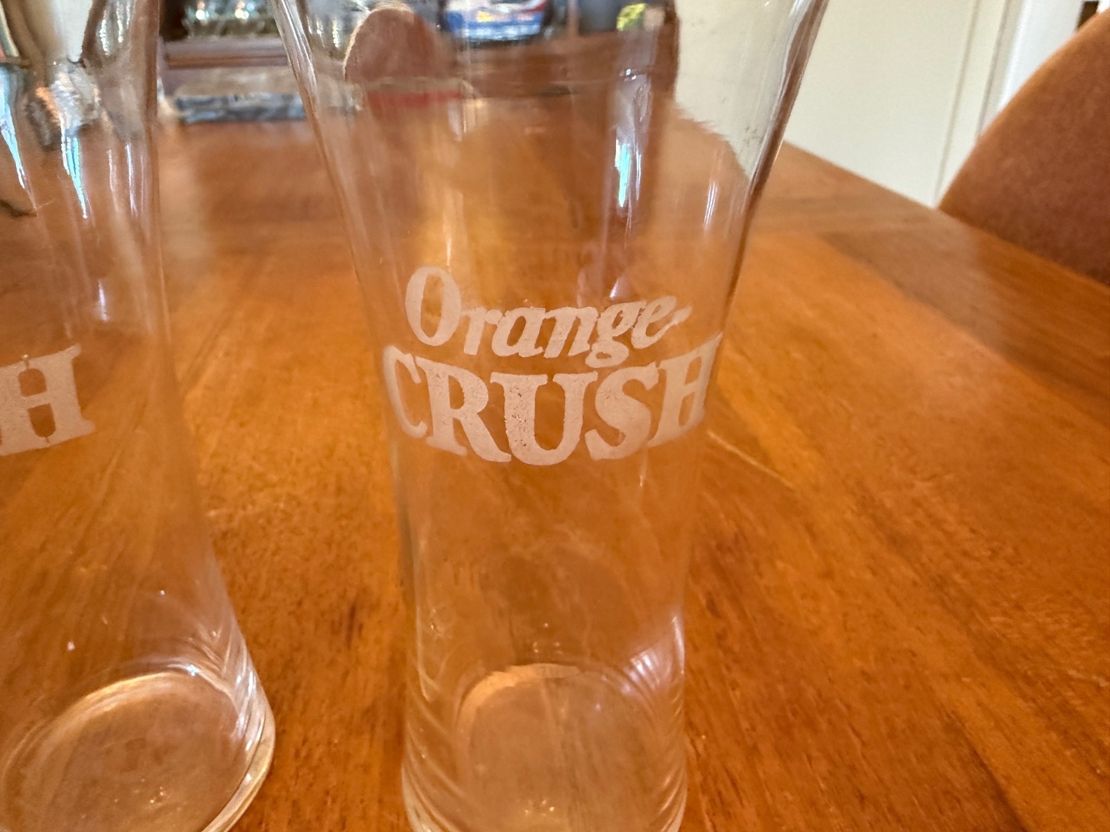 Two ORANGE-CRUSH 5 1/2 inch glasses soda pop late 1930's excellent condition