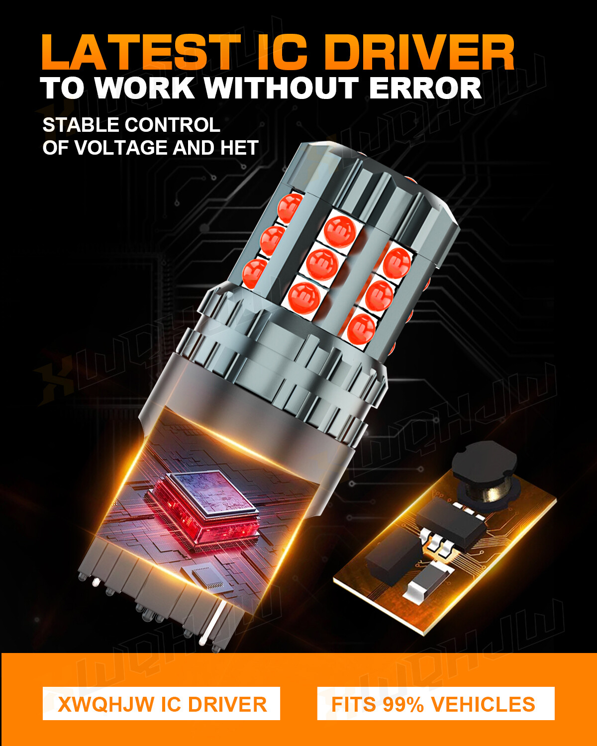 2PCS 7443 7440 LED Strobe Flash Blinking Brake Stop Tail Parking Light Bulbs Red