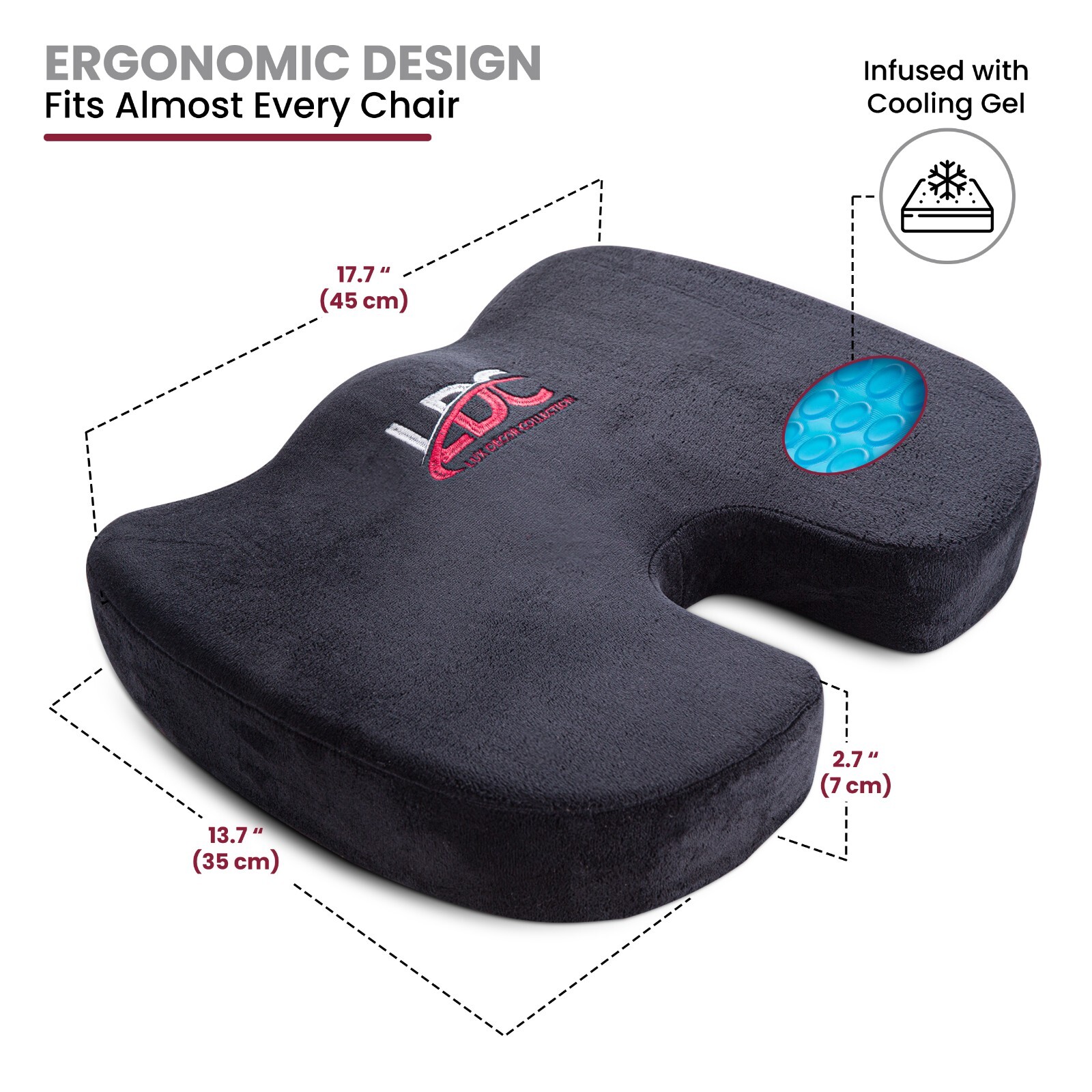 Seat Cushion Cool Gel Memory Foam Chair Pillow Pad for Back Tailbone Pain Relief