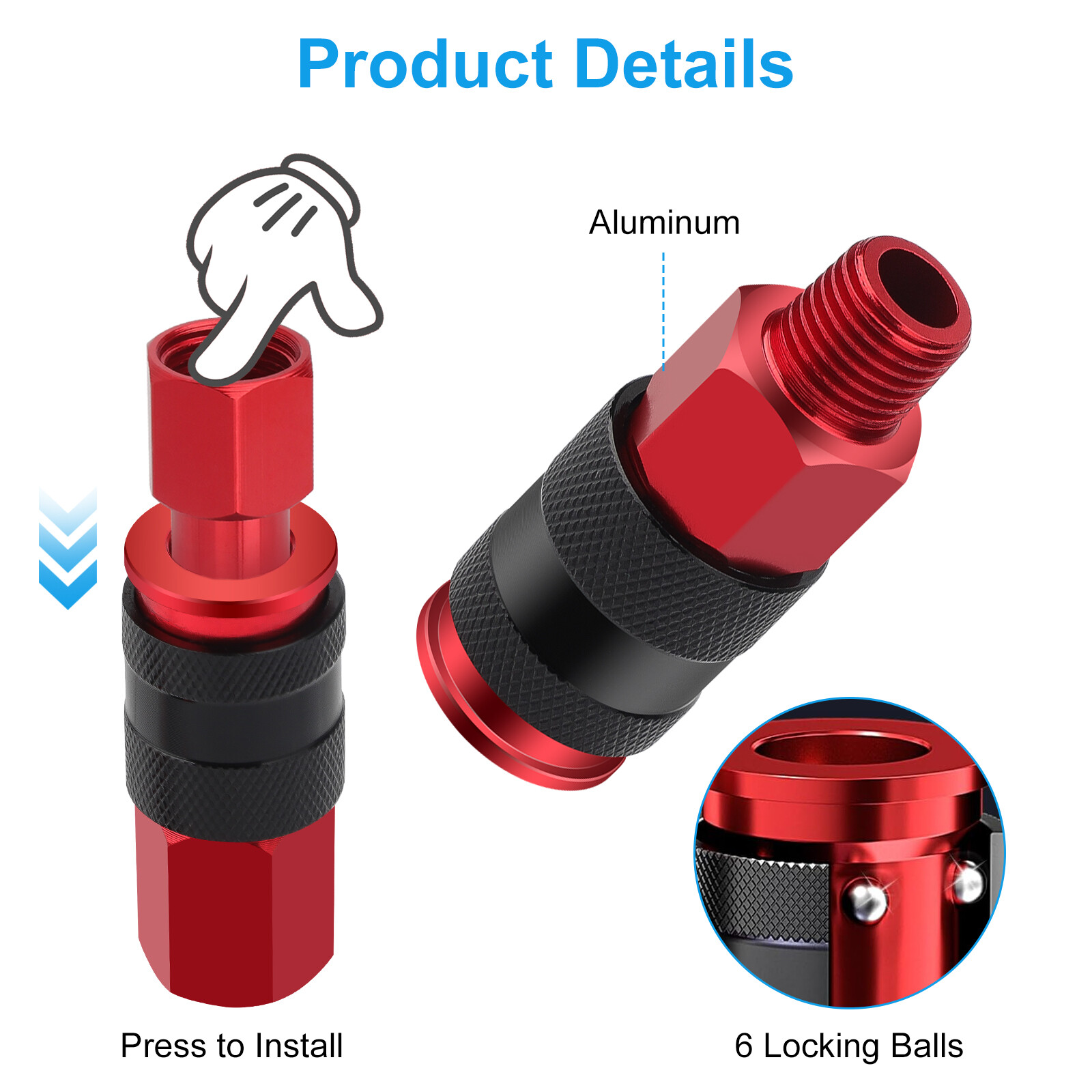 14pcs Air Hose Fittings, 1/4" NPT Quick Connect Air Coupler and Plug Kit Red