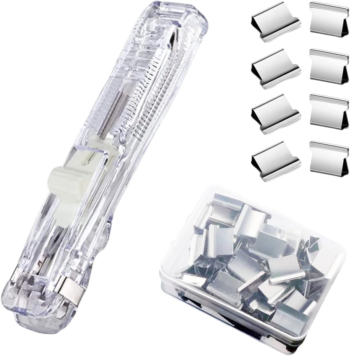 2 Pack Paper Clam Portable Handheld Paper Clip Dispenser with 50 Pcs Reusable