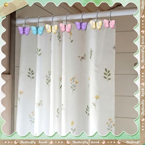 12 Pcs Butterfly Shower Curtain Hooks Spring Colorful Resin Ornament Rings