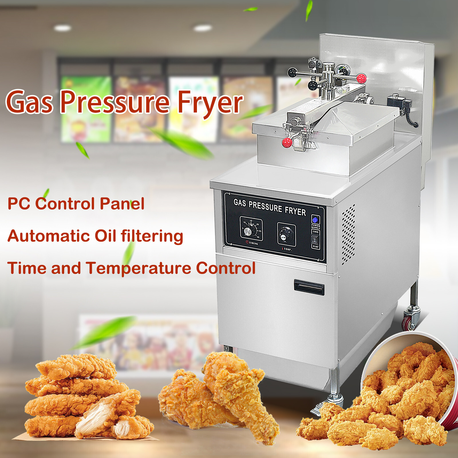 Kolice Commercial 25L Natrual Gas(LNG) Pressure Deep Fryer with Oil Filtration