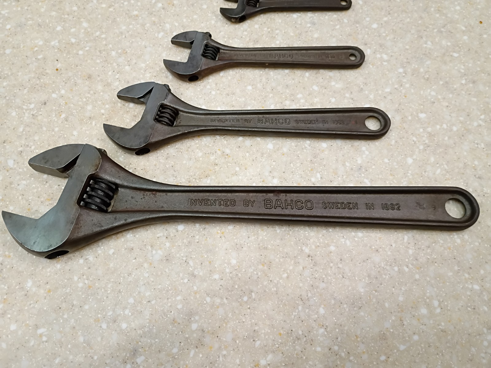 Vintage set of 4 Bahco Sweden Adjustable Wrenches spanner monkey 12" 8" 6" 4"