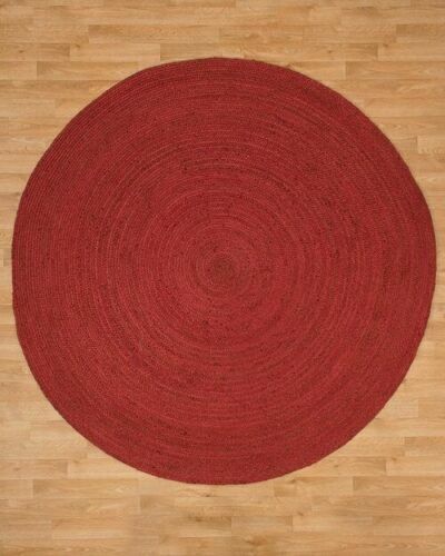 Red Round Rug Jute Reversible 100% Natural Braided Home Decor Rustic Look Rug