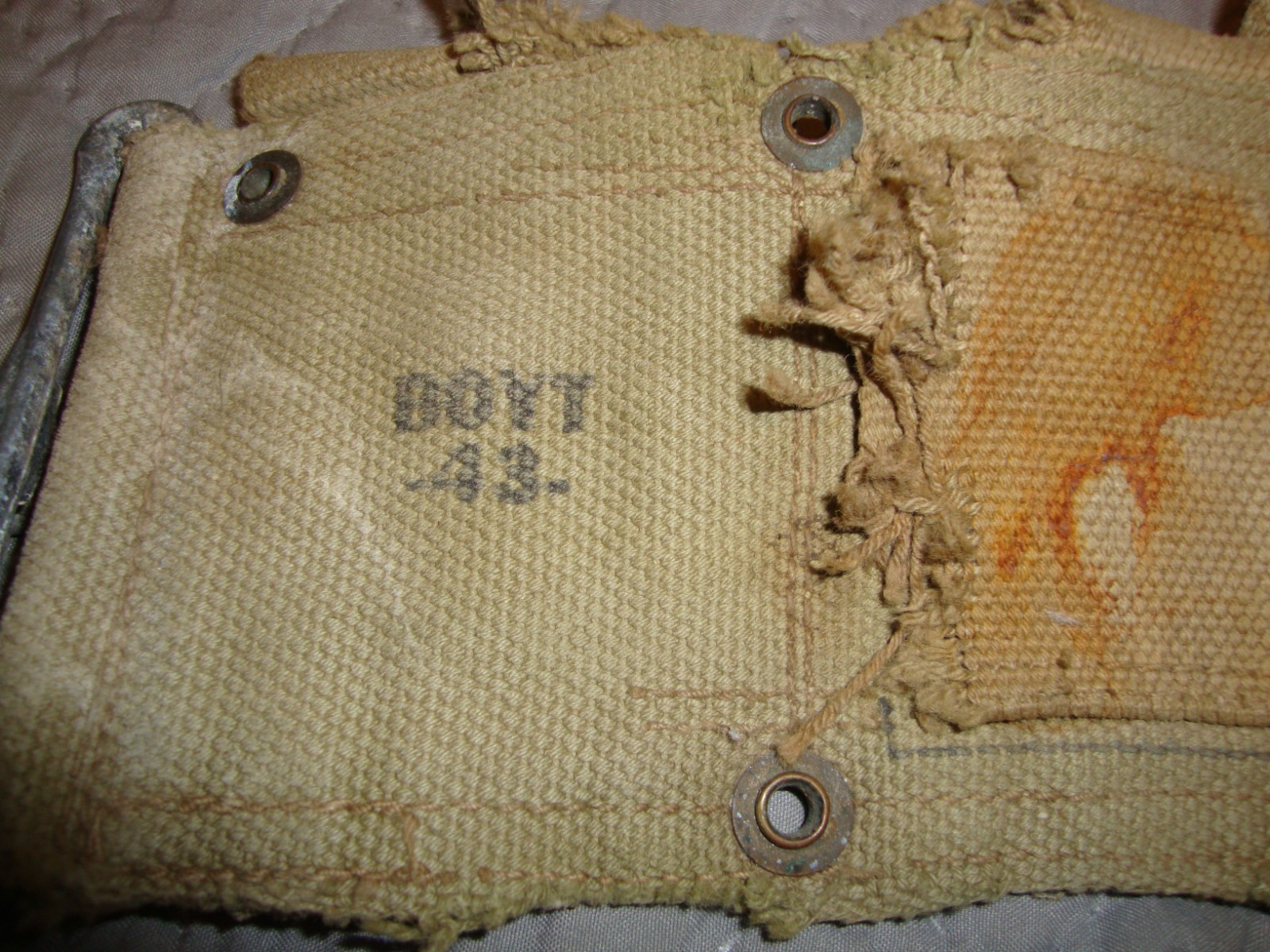 WWII US 10 pocket Garand ammo belt, canteen and cover, khaki