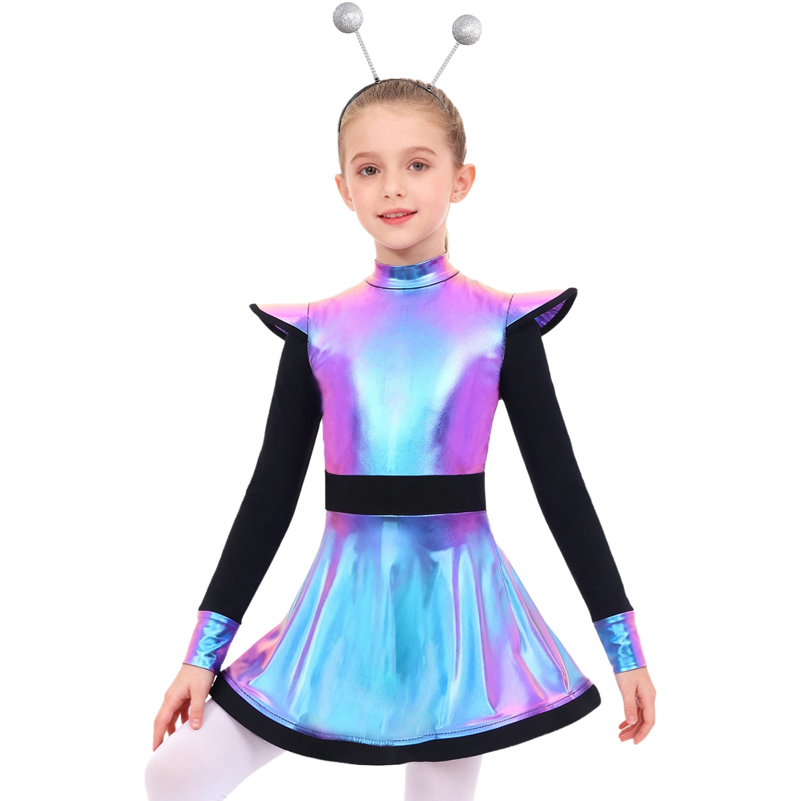 Kids Girls Dress Mock Neck Alien Costume Built-In Shorts Outfit Outerspace 2Pcs