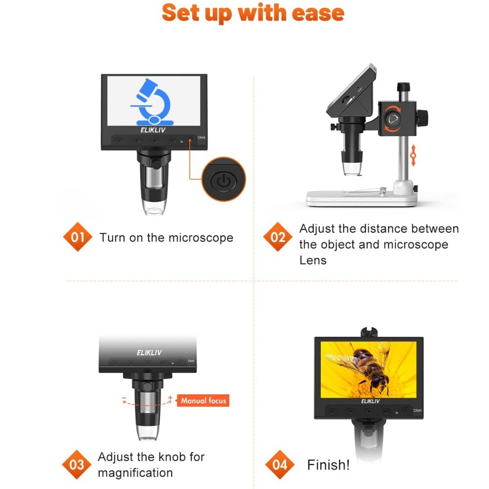 Elikliv Digital Microscope 1000X USB Coin Microscope 4.3" LCD Screen Soldering