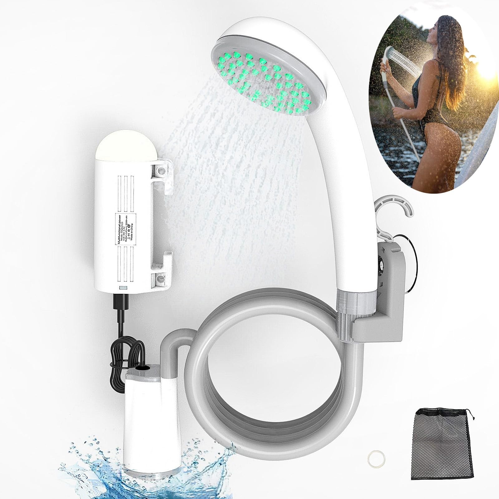 Outdoor Portable Shower For Camping With Rechargeable Water Pump Car Essentials