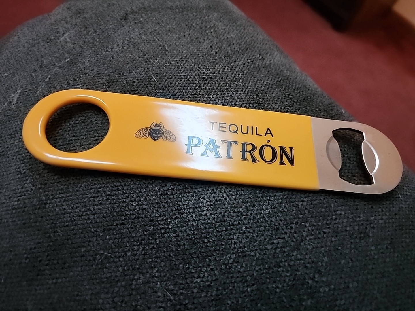 Patron Tequila Bottle Opener Yellow Rubber Vinyl Grip 7” Bartender Speed Tool