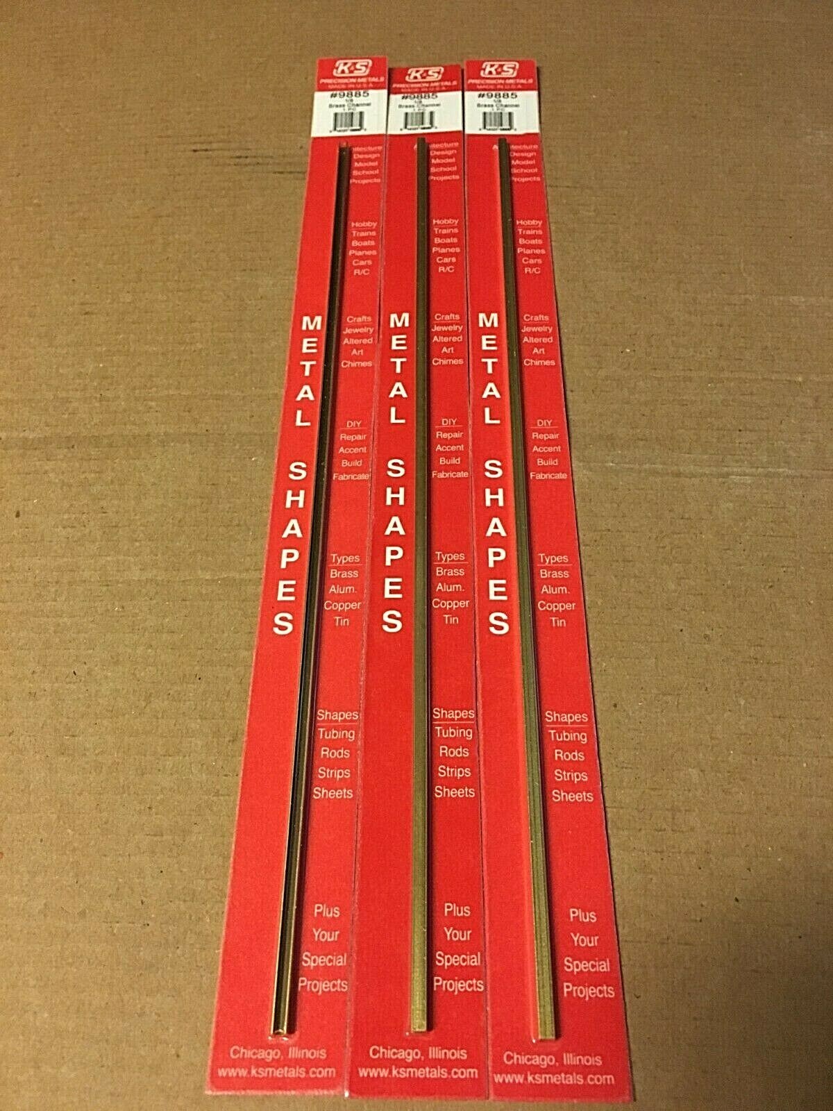 K&S Solid Brass C Channel 3 Pieces Packs 12" Long 1/8" wide x 1/8" Side #9885