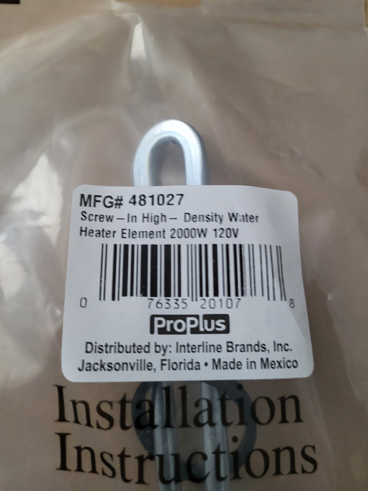 Proplus 2000-Watt, 120-Volt Water Heater Element P/N:481027