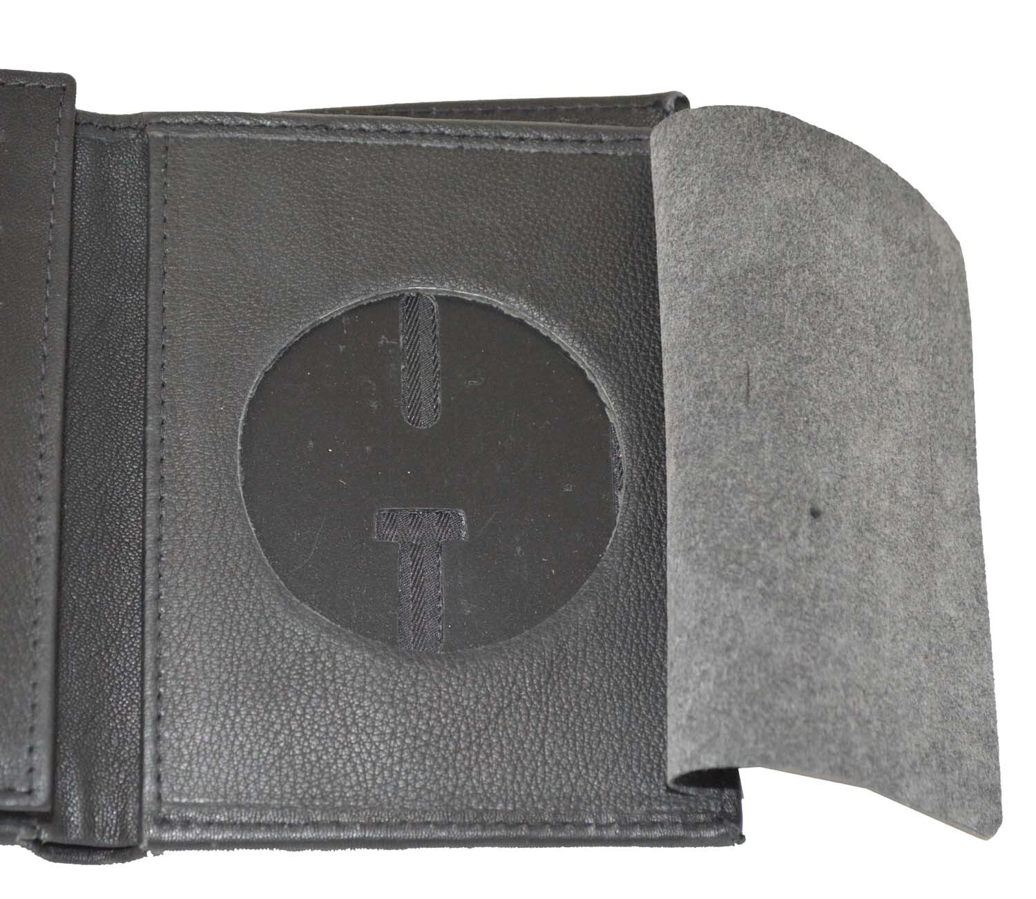 Leather Universal Law Enforcement Bifold Badge Holder Wallet Case - Round