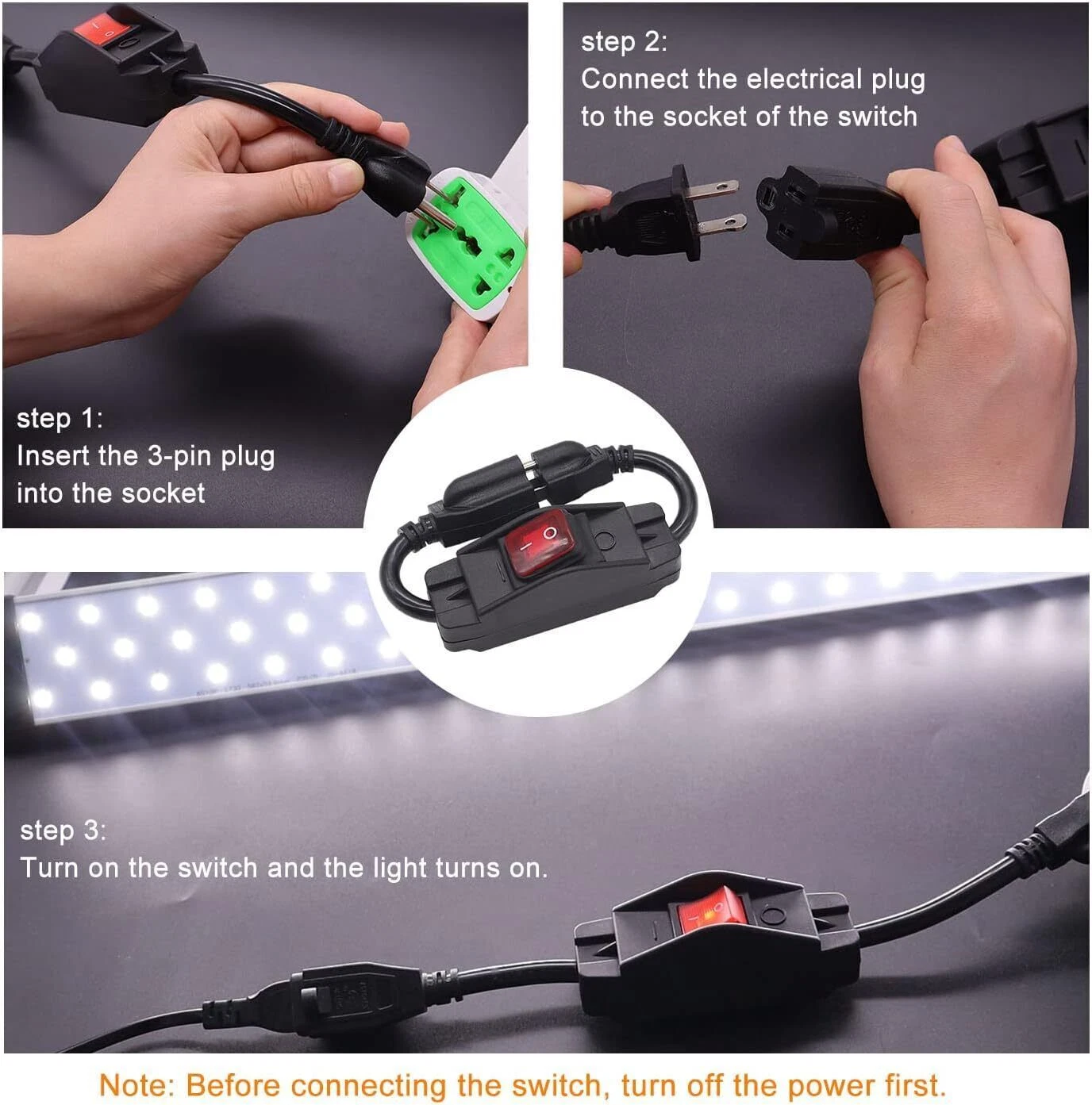 3-Prong Outdoor Extension Cord with Switch On/Off Waterproof Switch 15A 1875W