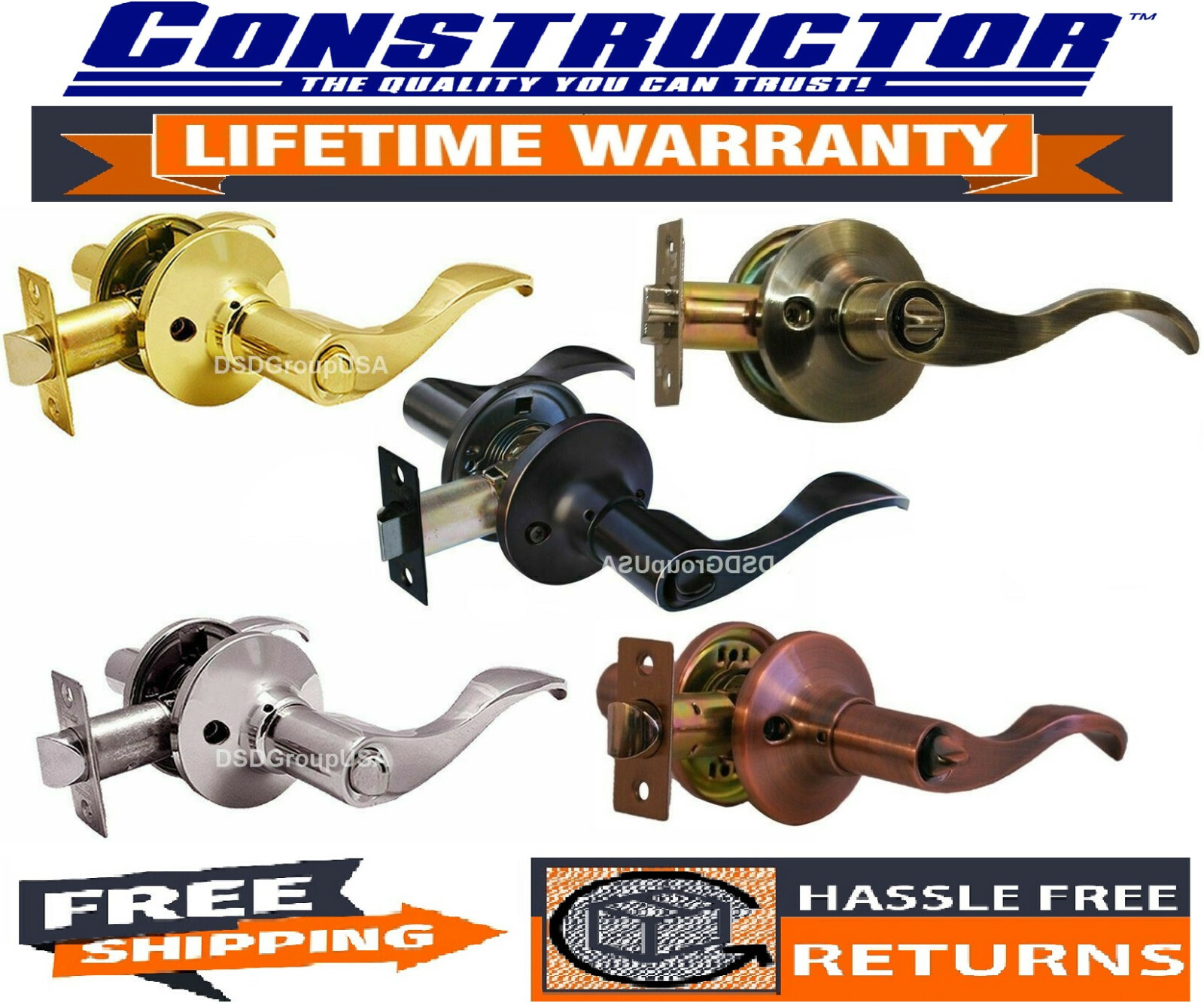 Constructor Privacy Door Lock Bedroom / Bathroom Prelude Lever Handle - 5 Colors