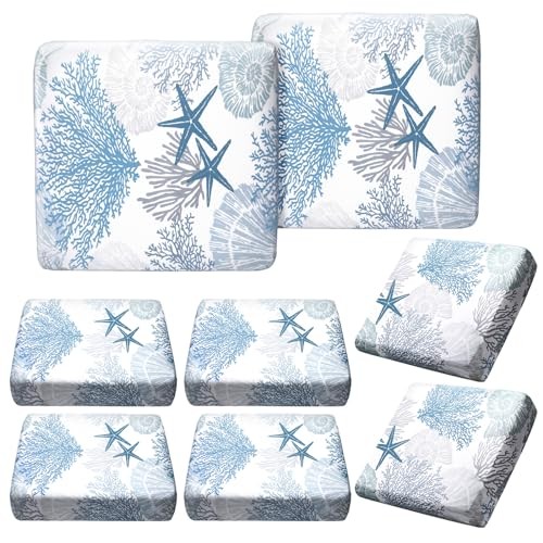 8 Pcs Summer Sofa Cushion Cover Patio Stretch Beach Outdoort Cushions Sea