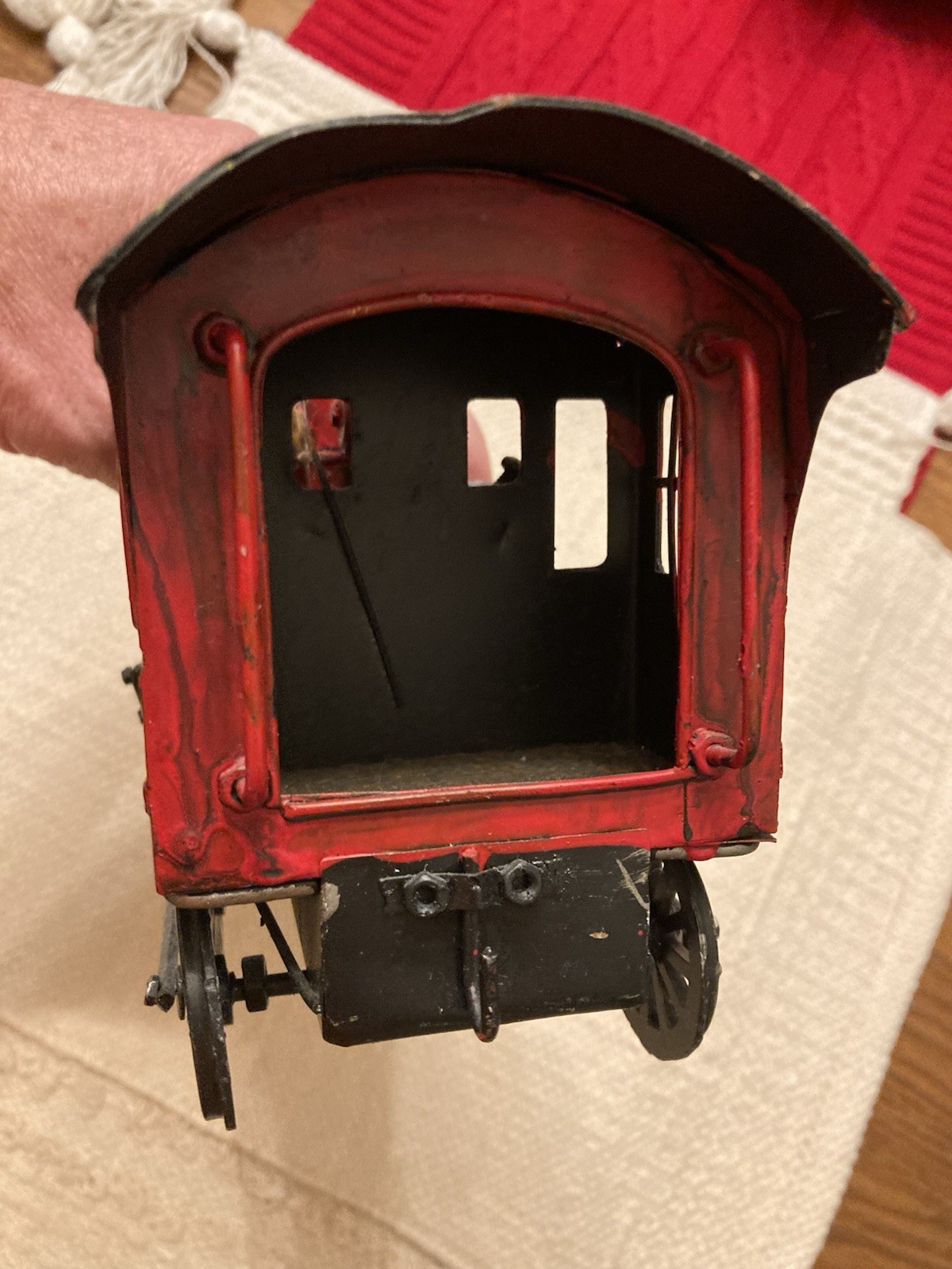 Vtg Decorative Metal Steam Locomotive Model Train Engine Red Black Gold On Base