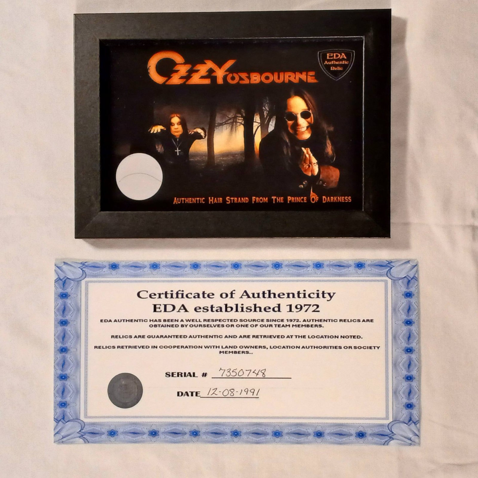 Authentic OZZY Osbourne Hair Strand Relic Memorabilia Collectible Rare w/COA