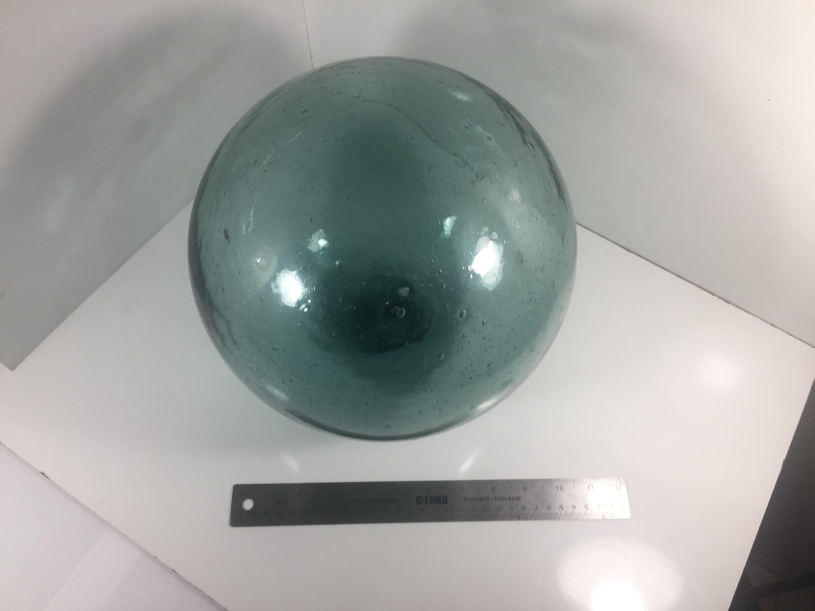 Antique Japanese Glass Extra Large 33" Circumference Fishing Float Blue Green