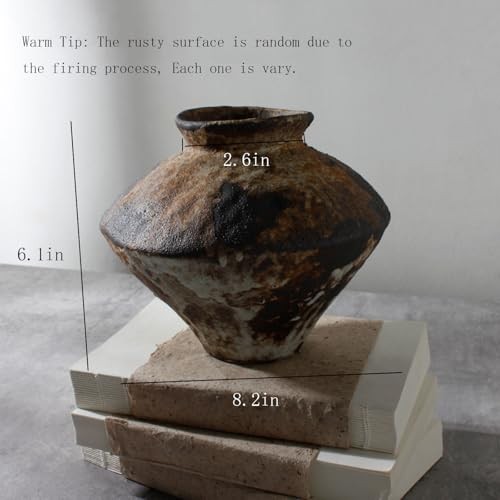 Rusty Ceramic Vase, Wabi Sabi Decorative Pottery Flower Vase for Rust-short
