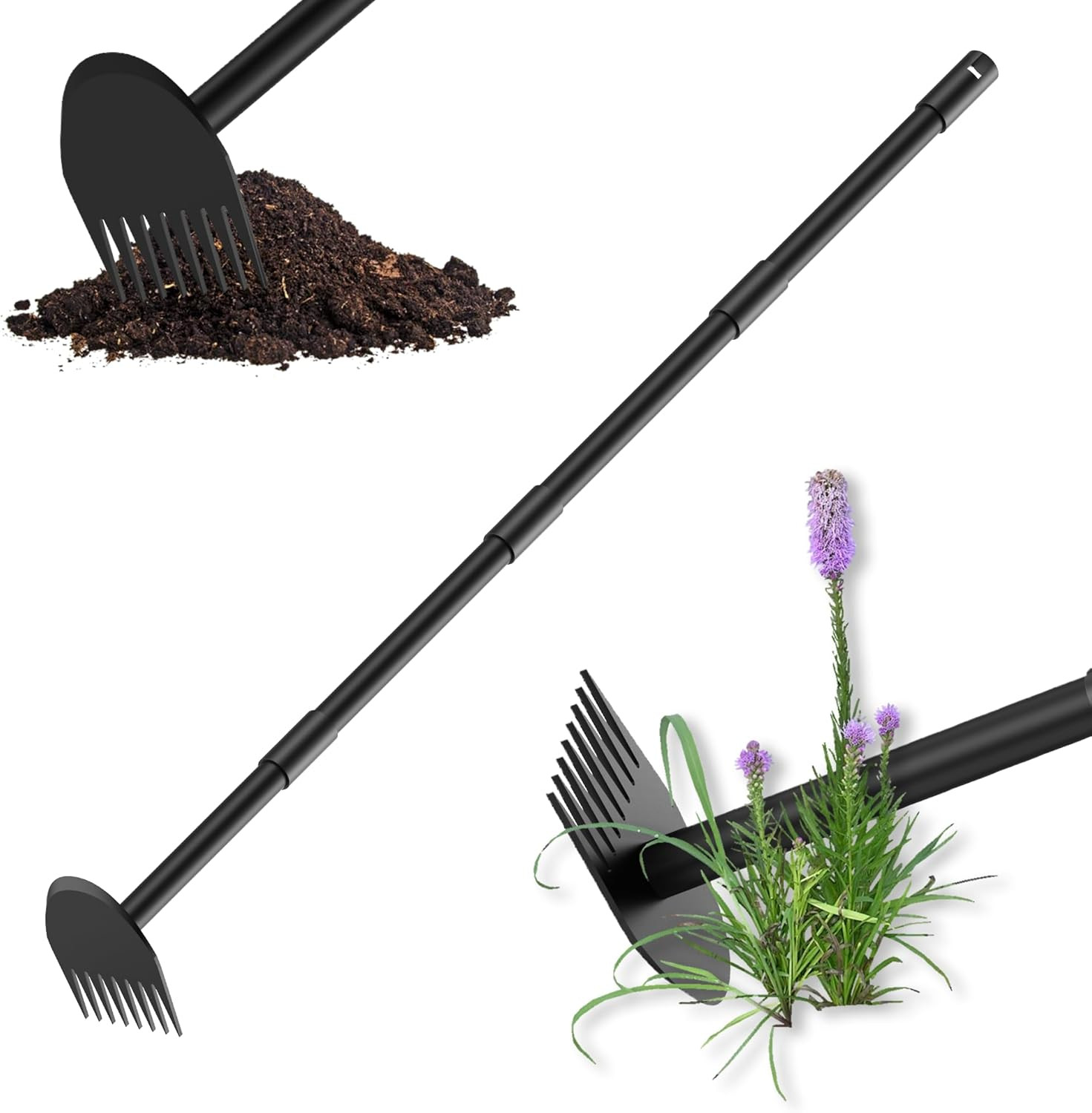 Hoe Garden Tool, 2-In-1 Garden Hoe with Heavy Duty Metal Hoe, 17-60 Inch Garden