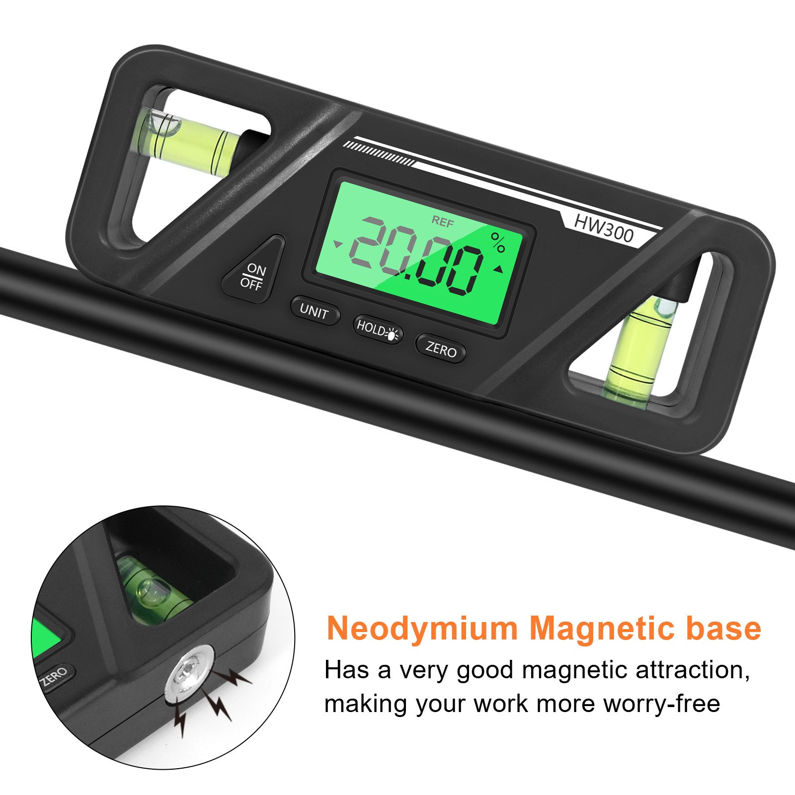 Black Portable Magnetic Base Digital Level Tool Inclinometer Protractor