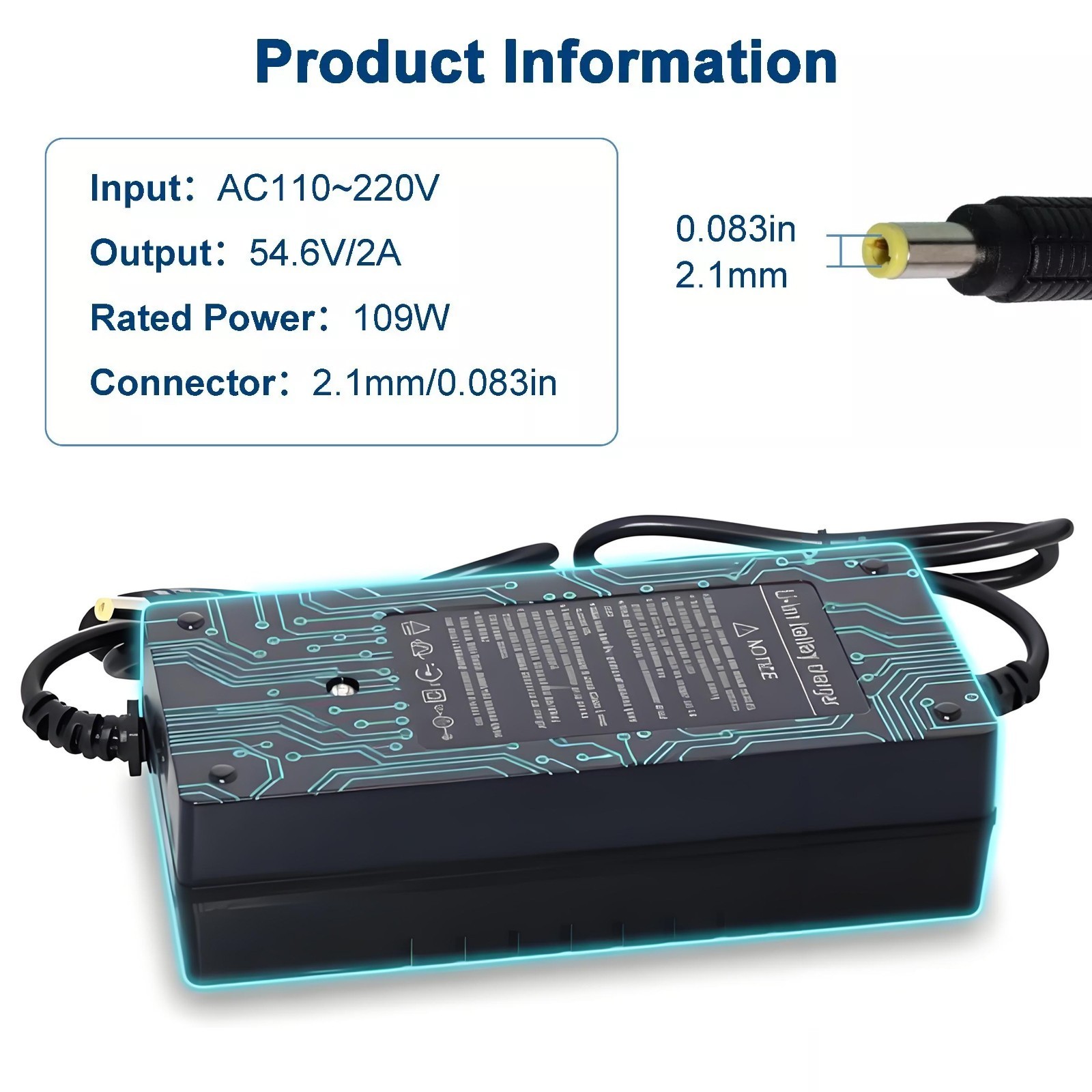 UUG 54.6V 2A Smart Charger 48V Electric Bike Lithium Battery DC 5.5x2.1mm Plug