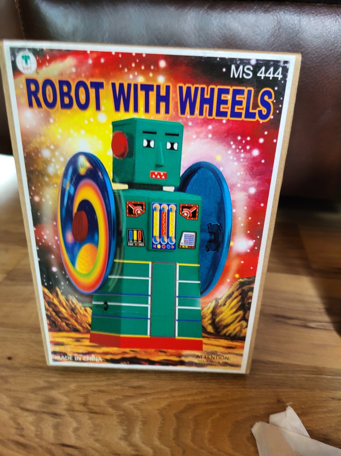 Vintage Reproduction Tin Litho Robot With Wheels MS444