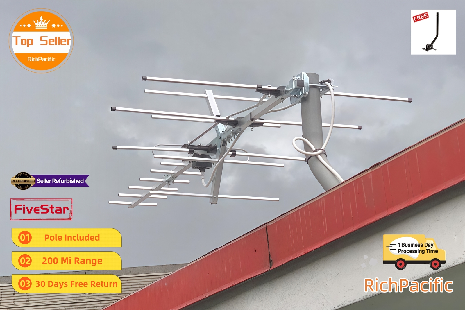 Long Range Yagi HDTV Antenna Outdoor 250 Mile UHF VHF FM Signal Booster