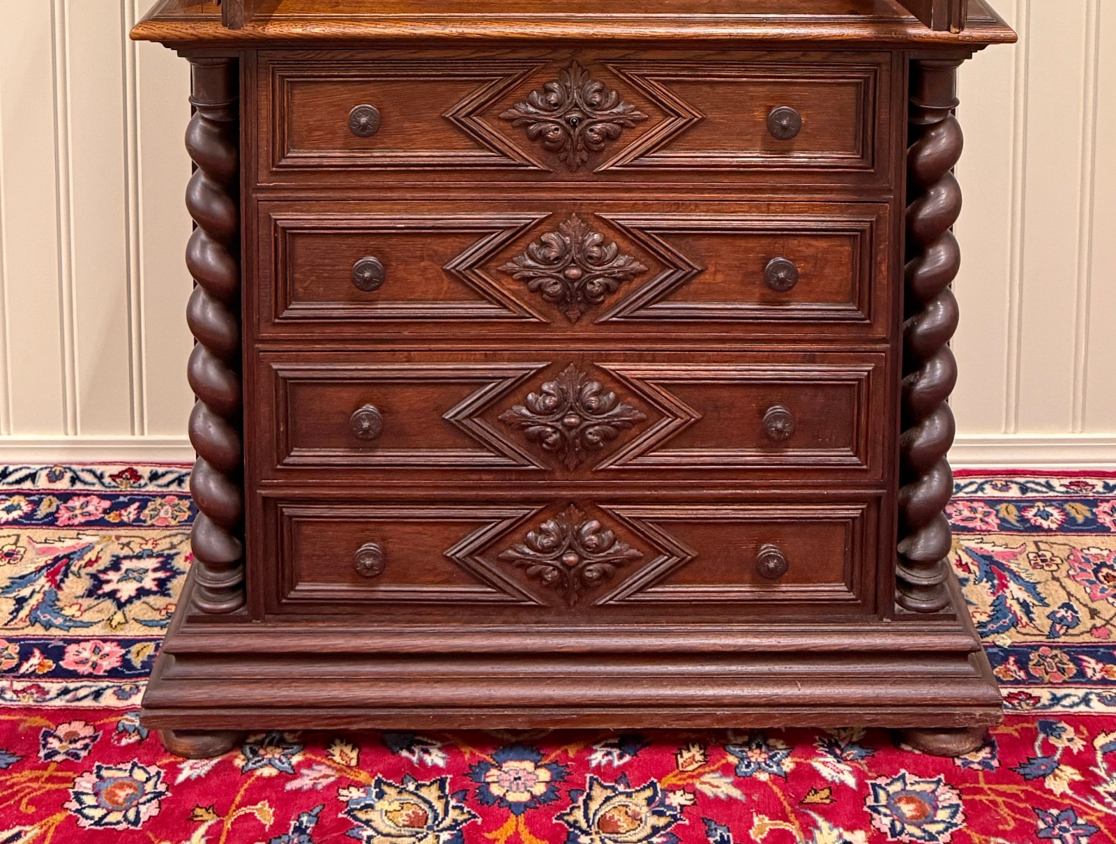 Antique French Bookcase & Chest of Drawers Display Cabinet Barley Twist Oak