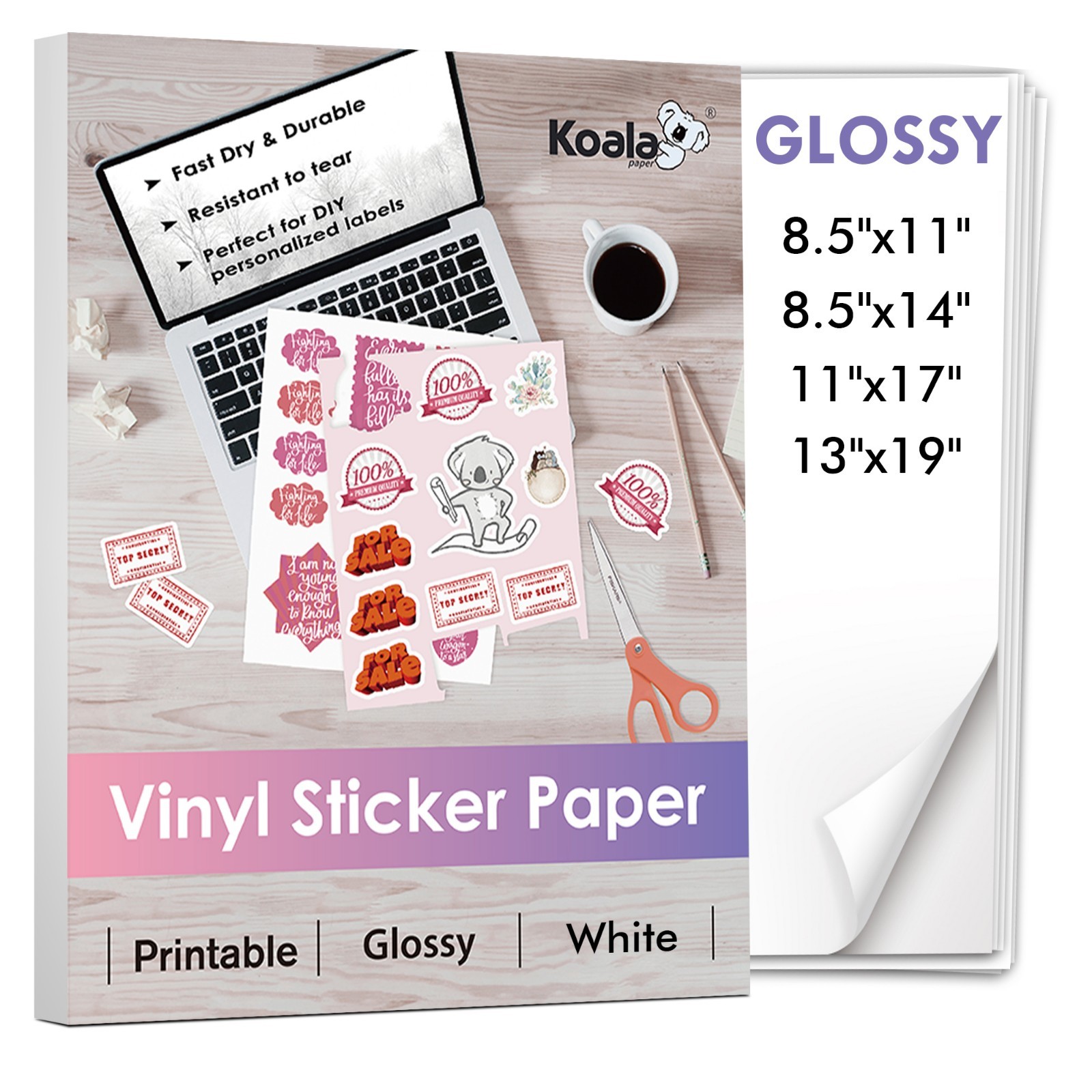 Lot Koala Printable Vinyl Sticker Paper Glossy Waterproof 8.5x11 8.5x14 11x17