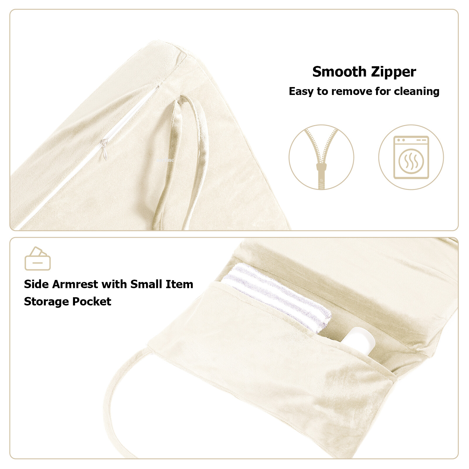 Velvet Glider Rocker Replacement Cushions w/ Storage 5Pcs Back/Seat/Ottoman/Arms