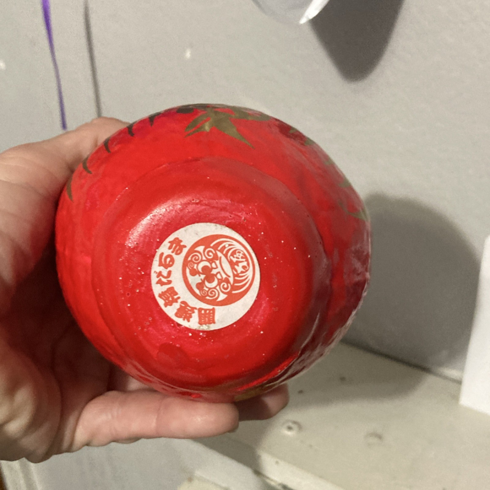 Vintage Red Daruma Doll Japanese Good Luck Wish Doll Hand Painted Feng Shui Deco