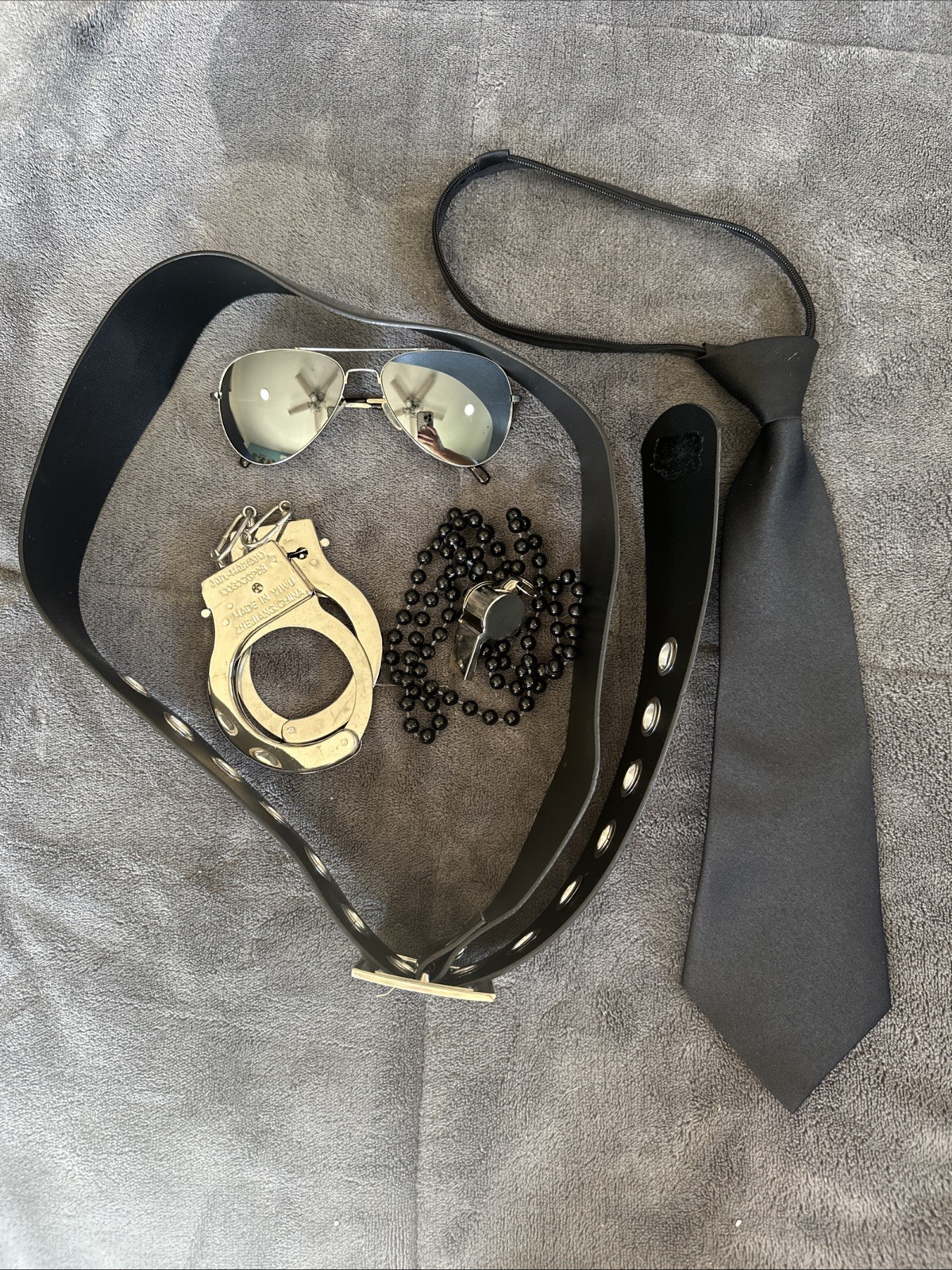 Halloween Police Officer Costume Adjustable Tie Belt Adult Woman Whistle