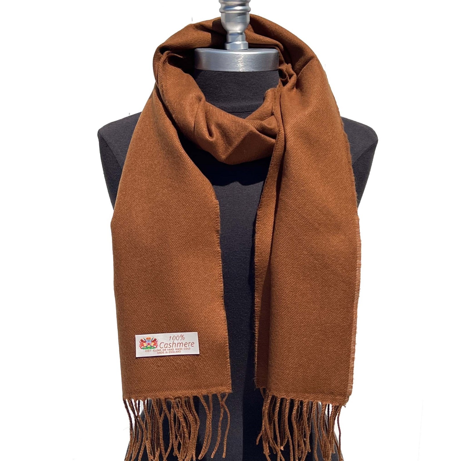 Men's WINTER 100% CASHMERE SCARF SOLID Coffee Brown Made in England Soft Wool