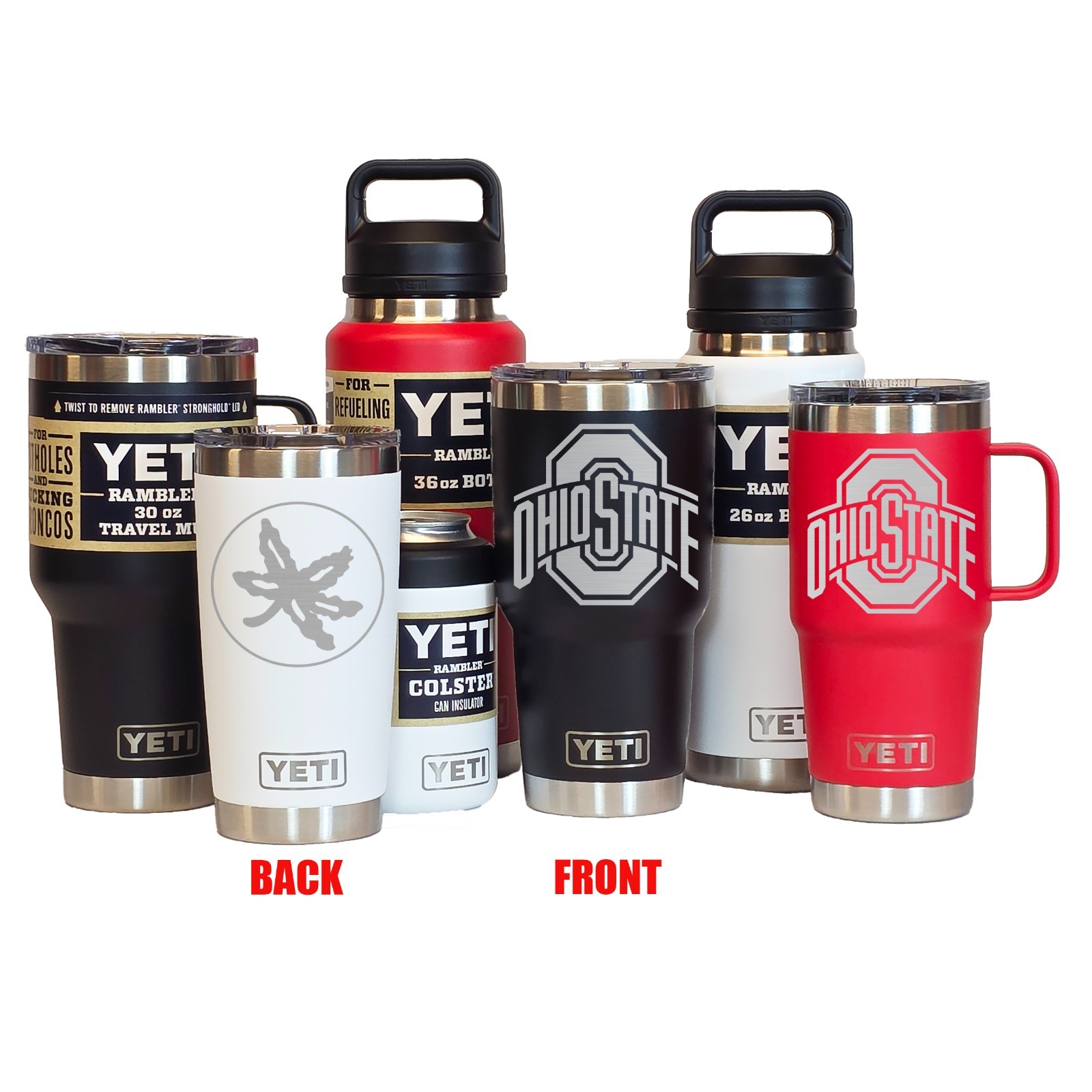 Ohio State Buckeyes - YETI Laser Engraved Tumblers, Mugs, Colsters, and Bottles
