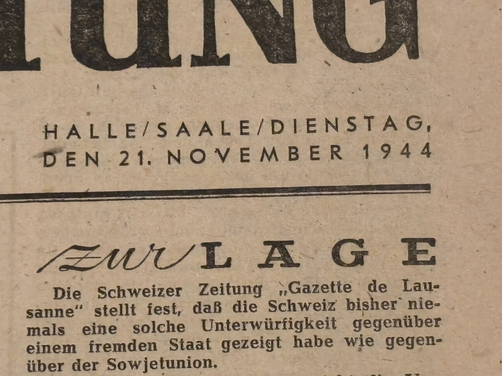 WW2 Period German Newspaper November 21, 1944