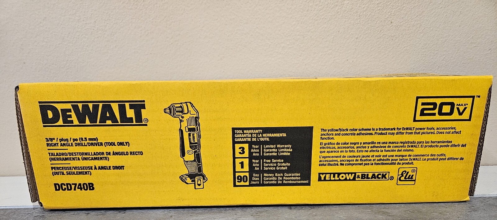 New DeWalt 20v Max Cordless 3/8" Right Angle Drill/Driver DCD740B 90 Degree