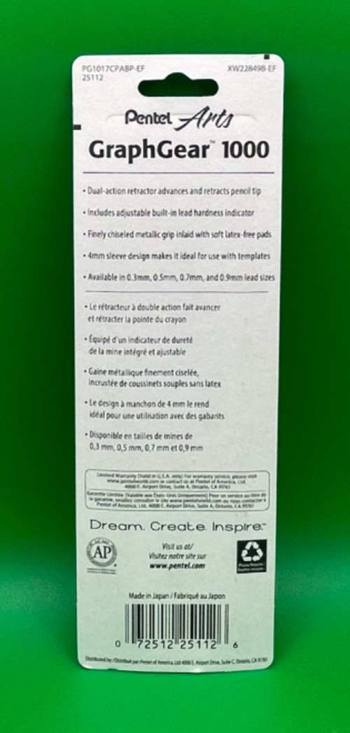 Pentel Arts GraphGear 1000 Premium Mechanical Pencil 0.7mm Blue Barrel - Carded