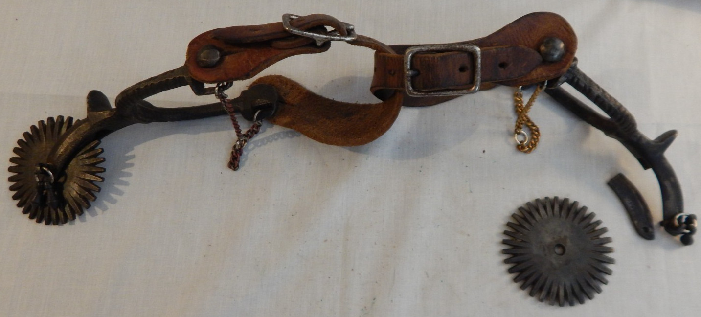 Vintage Cast Iron Large Rowel Western Cowboy Spurs - 108