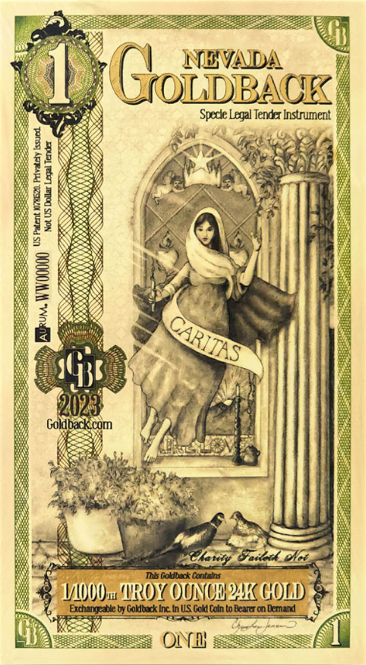 1 Nevada Goldback Aurum Gold Foil Note 1/1000 oz 24kt .999 Fine Gold IN STOCK!!